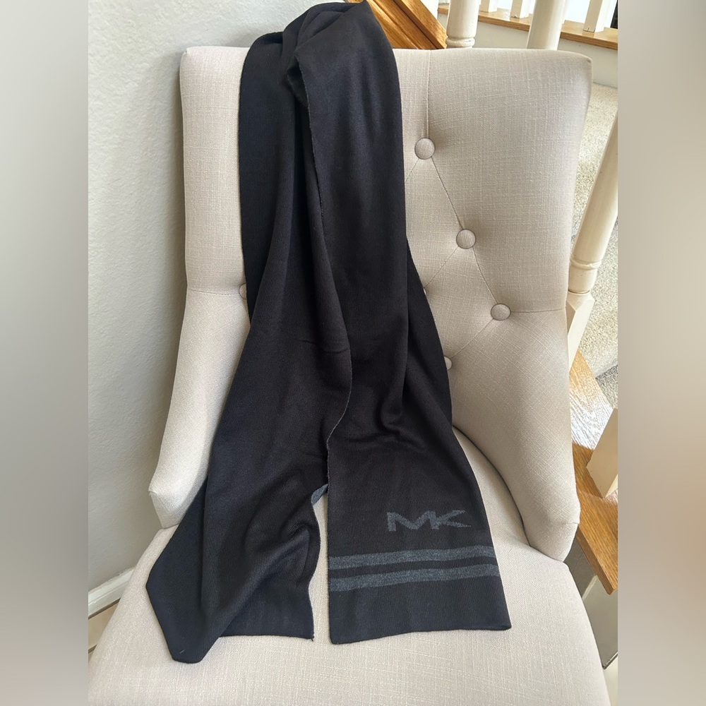 Michael Kors Black Knit Scarf with MK Logo